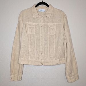 Haris Cotton Womens Cream Coastal Lagenlook Minimalist Linen Trucker Jacket L